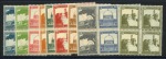 1927-45 Pictorial short set of 10 to 20m, all first printings on thin transparent paper in mint nh blocks of 4