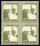 1927-45 Pictorial short set of 10 to 20m, all first printings on thin transparent paper in mint nh blocks of 4