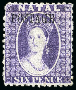 1869 POSTAGE type 7a ovpt on 6d violet mint large part og with WATERMARK REVERSED