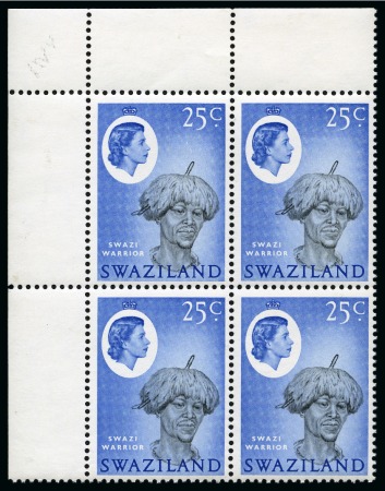 1962-66 25c Black & Bright Blue with variety WATERMARK INVERTED in mint nh upper left corner block of 4