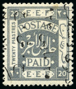 1923 (May 25) 20p Pale Grey type 11 ovpt reading upwards showing dramatic sideways misplacement of ovpt