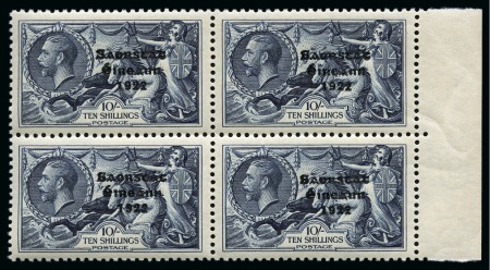 1935 Re-Engraved 10s indigo mint nh right marginal block of four, one showing flat-tailed "9" variety