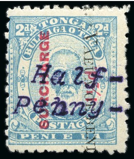 1896 (May) Half Penny on 1 1/2d on 2d pale blue, perf.12x11, showing typing error "Pebny" corrected, mint 