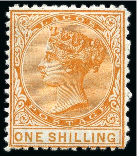 1874-75 Wmk CC 1s Orange (value 16.5mm long) perf.12 1/2 mint large part og
