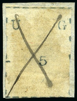 1895 (Apr) 5(c) Black, wide letters, stamp 17 1/2 mm wide, used on piece with neat pen cross
