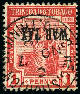 1917 War Tax 1d red with INVERTED OVERPRINT, used