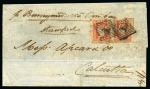 1855 (14.7) Folded entire from Port Louis franked India 1854 1a red pair applied in Mauritius, but cancelled on arrival