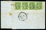 Stamp of Mauritius » Pre-Stamp & Stampless Postal History 1855 (12.4) Folded letter sheet incoming from Calcutta franked on reverse by India 1854 2a green strip of four