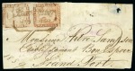 1848-59 Post Paid 1d red, latest impression, vertical pair neatly tied by bevelled framed 'Black River/MR.1.1859' ds, on large part front