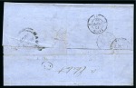 1848-59 Post Paid 1d red, latest impression, VERTICAL STRIP OF FOUR, on 1859 folded letter sheet sent from Port Louis