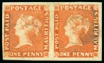 1848-59 Post Paid 1d vermilion, early impression, position 8-9, used pair