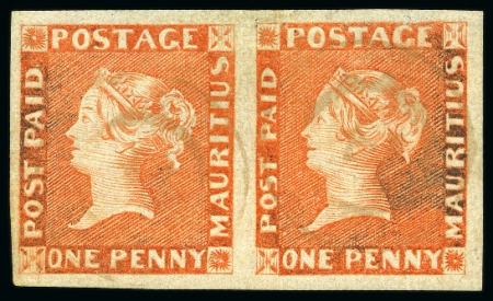 Stamp of Mauritius » 1848-59 Post Paid Issue » Early Impressions (SG 6-9) 1848-59 Post Paid 1d vermilion, early impression, position 8-9, used pair