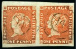 1848-59 Post Paid 1d vermilion, early impression, position 5-6, used pair