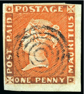 Stamp of Mauritius » 1848-59 Post Paid Issue » Early Impressions (SG 6-9) 1848-59 Post Paid 1d vermilion, early impression, position 1, used