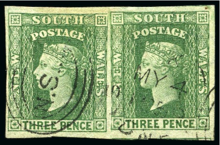 Stamp of Australia » New South Wales 1856-60 3d Dull Green with WATERMARK ERROR "2" for "3"