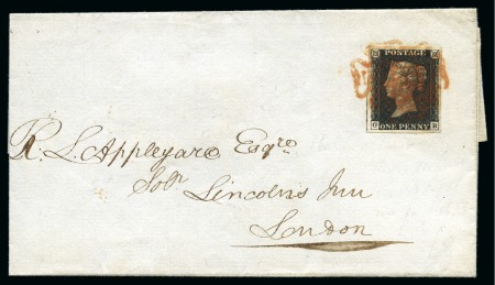 Stamp of Great Britain » 1840 1d Black and 1d Red plates 1a to 11 THE EARLIEST RECORDED USE OF PLATE 1b: 1840 (Jun 12) Wrapper from Wantage to London with 1840 1d black pl.1b GB