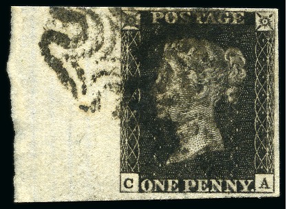 Stamp of Great Britain » 1840 1d Black and 1d Red plates 1a to 11 1840 1d Black pl.9 CA left marginal with full deckled edge, used