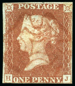 Stamp of Great Britain » 1840 1d Black and 1d Red plates 1a to 11 1840 1d Red pl.8 HJ, printed from the black plate, cancelled by a crisp RED MC
