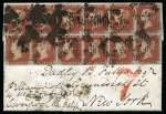 1847 (May 2) Entire from Belfast, Ireland, to the USA with 1845 1d red pl.62 FG/GL block of 12