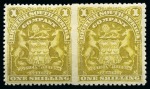 1898-1908 Coat of Arms 1s olive bistre, IMPERF BETWEEN