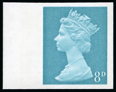 Stamp of Great Britain » Queen Elizabeth II 1969 Machins 8d light turquoise (2 bands) mint nh imperforate imprimatur 