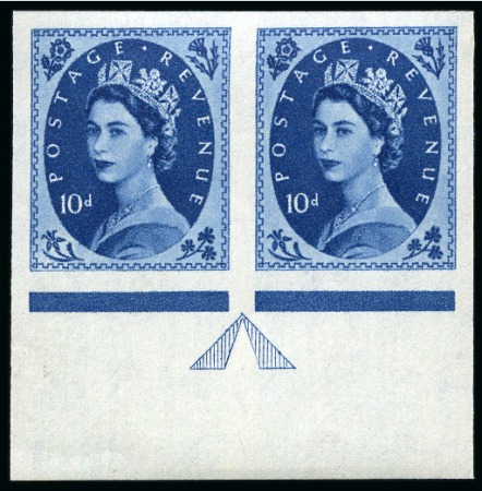 Stamp of Great Britain » Queen Elizabeth II 1955 Wildings 10d Prussian-Blue, wmk St. Edward's Crown, mint nh imperforate imprimatur
