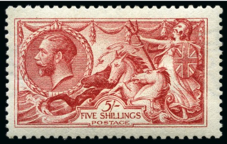 Stamp of Great Britain » King George V » 1913-19 Seahorse Issues 1915 De La Rue Seahorses 5s bright carmine with WATERMARK REVERSED, mint nh
