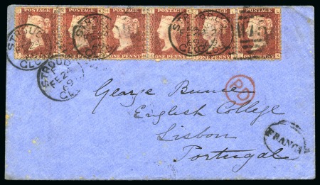 PORTUGAL: 1869 (Feb 24) Envelope to Lisbon with six 1864-79 1d red pl.89