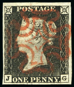 Stamp of Great Britain » 1840 1d Black and 1d Red plates 1a to 11 1840 1d Black pl.1a JG with good to very good margins, with crisp, central and complete red MC