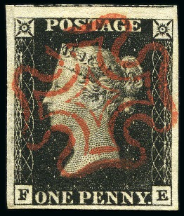 Stamp of Great Britain » 1840 1d Black and 1d Red plates 1a to 11 1840 1d Black pl.1b FE with good to huge margins, with crisp, central and complete red MC