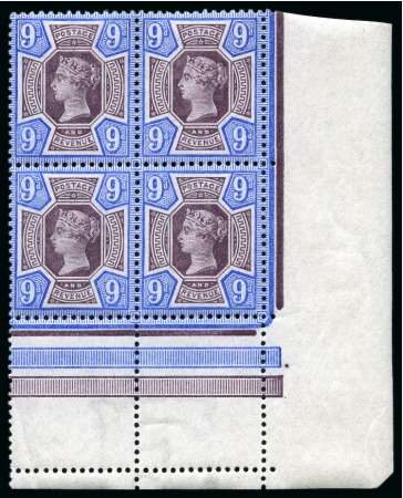 1887-1900 Jubilee Issue 9d dull purple and blue mint nh lower right corner marginal block of four