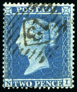 1854-57 2d Blue pl.4 NI with INVERTED WATERMARK, used