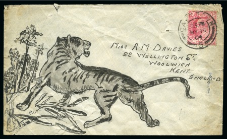 1904 (May 18) Hand illustrated envelope in ink depicting a tiger
