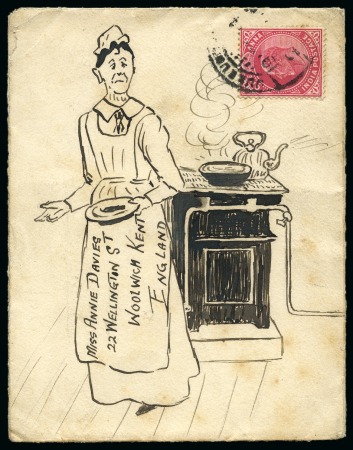 1904 (May 19) Hand illustrated envelope in ink depicting a cook next to a stove