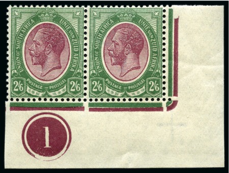 1913 King Head 2s6d purple and green, bottom right corner marginal control number '1' horizontal pair, mint nh