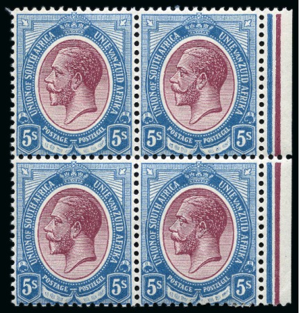 1913 King Head 5s purple and blue, right marginal block
