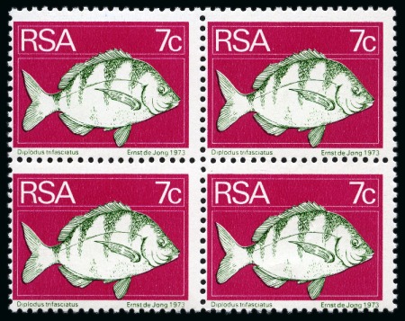1974 Definitives Fish 7c mint nh block of four, trial