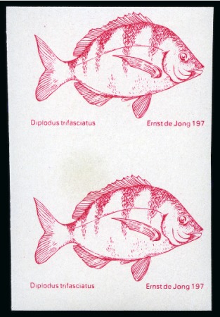 1974 Definitives Fish 7c mint nh imperforate pairs,
