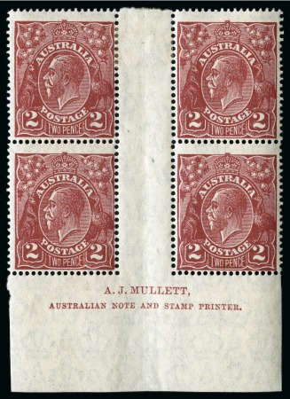 1926-30 2d Red-Brown, perf.14, mint hr A. J. Mullett imprint interpanneau block of four