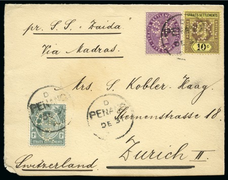 1904-05, Cover and a card with stamps showing "S.K / C." perfins