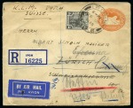 1935 (Oct 25) 4c Postal stationery envelope sent registered to Switzerland, uprated