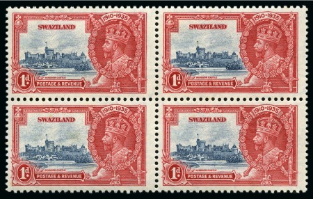 1935 Silver Jubilee 1d with "extra flagstaff" variety in mint block of four