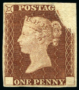 Stamp of Great Britain » Line Engraved Essays, Plate Proofs, Colour Trials and Reprints 1840 1d Rainbow Trial (State 2c) printed in deep red brown on thin white wove paper