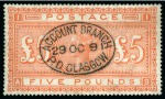 1867-83 £5 Orange pl1.1 AB on white paper neatly cancelled by a crisp "Account Branch /P.O. Glasgow" oval datestamp