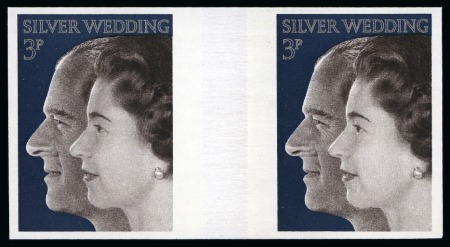 Stamp of Great Britain » Queen Elizabeth II 1972 Royal Silver Wedding ("Jumelle" machine) 3p mint nh horizontal gutter pair of imperforate imprimaturs,
