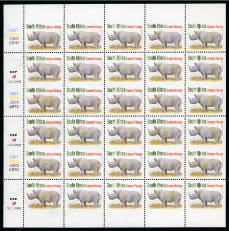 Stamp of South Africa 1998 Standard Postage complete sheet of 30, mint nh showing showing imperf top and bottom margins, very fine