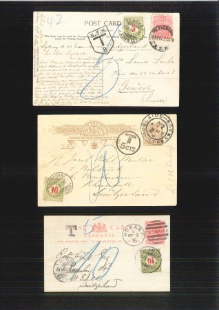 1896-1907 Three Insufficiently franked postcards from respectively Tasmania, South Australia and New South Wales