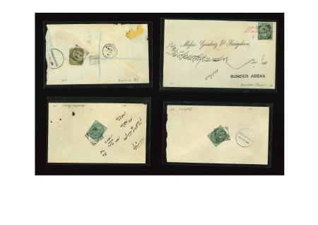 Stamp of Persia » Indian Postal Agencies in Persia Bandar-Abbas & Bushire: Group of four covers incl. one one sent registered