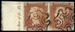 1841 1d Red-Brown pl.29 NA-NB used left marginal pair with part of the marginal inscription