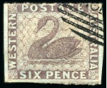 1861 6d Purple on blued paper, perf.14-16 very rough, with partial "CANCELLED" hs